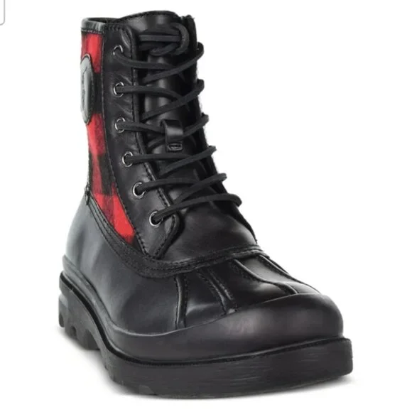 Polo Ralph Lauren Udel Men's Duck Boots Black Red Plaid Size 10.5 - Picture 2 of 12